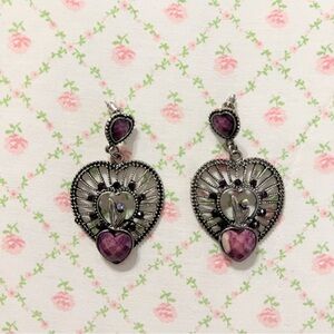 Chic Heart-Shaped Silver and Purple Earrings